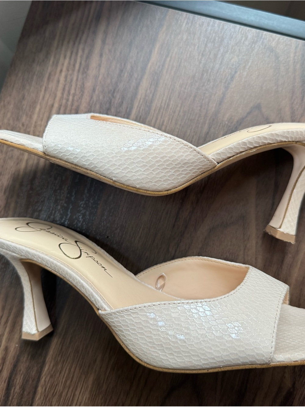 Jessica Simpson Cream Textured Slide Sandal with Kitten Heel - Picture 10 of 11